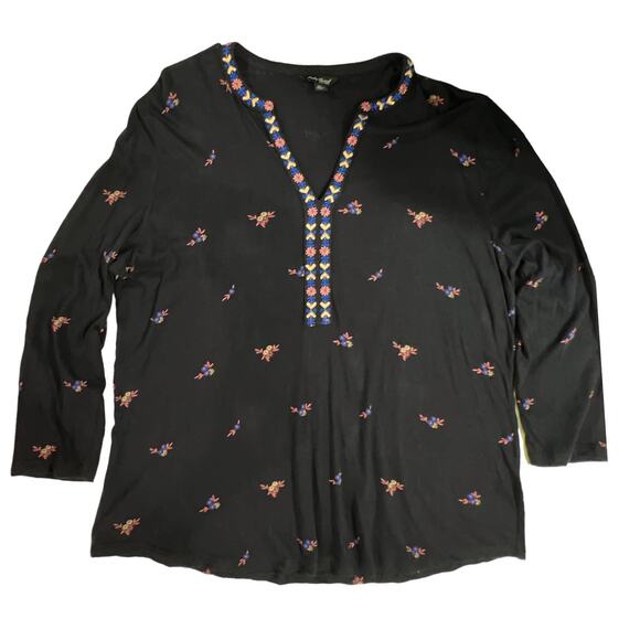 Lucky Brand Floral Sweater Top Size XL Black Algodon Viscose Linen Size XL - Picture 5 of 12